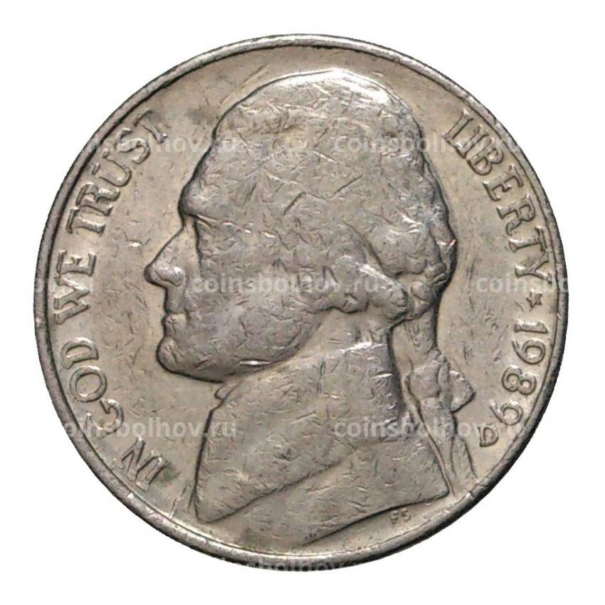 Монета 5 центов 1989 года D
