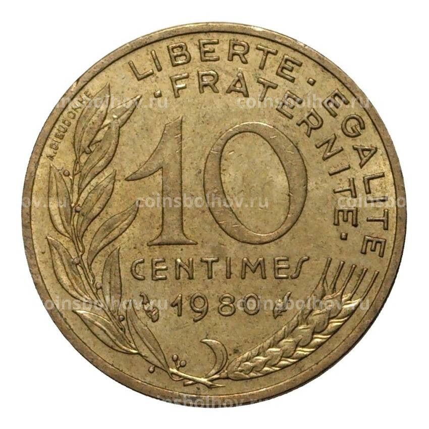 Монета 10 сантимов 1980 года