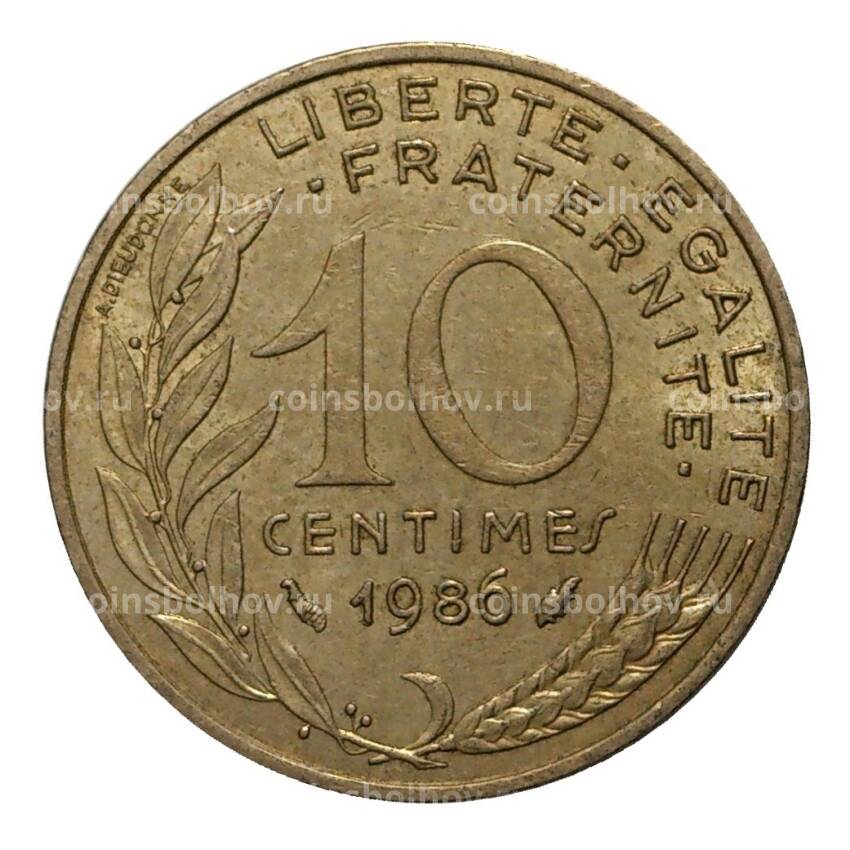 Монета 10 сантимов 1986 года