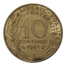 Монета 10 сантимов 1987 года (аверс)