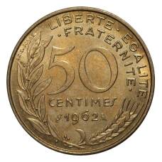 Монета 50 сантимов 1962 года (аверс)