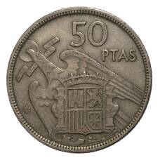 Монета 50 песет 1957 (58) года Испания (аверс)