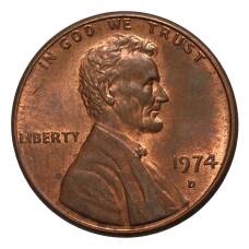 Монета 1 цент 1974 года D (аверс)