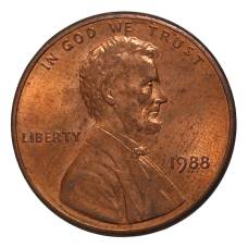 Монета 1 цент 1988 года (аверс)