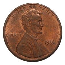 Монета 1 цент 1991 года (аверс)