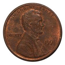 Монета 1 цент 1991 года D (аверс)