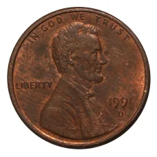 Монета 1 цент 1991 года D (аверс)