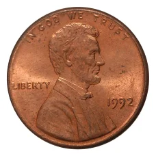 Монета 1 цент 1992 года (аверс)