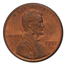 Монета 1 цент 1992 года D (аверс)