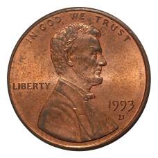 Монета 1 цент 1993 года D (аверс)