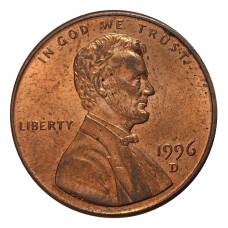 Монета 1 цент 1996 года D (аверс)
