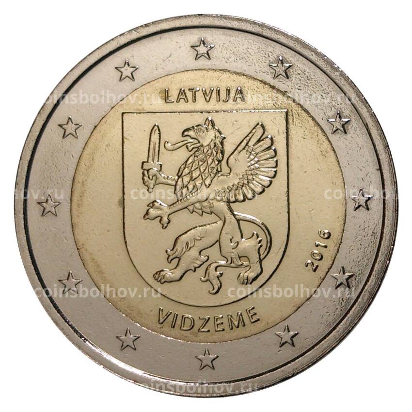 Монета 2 евро 2016 года Исторические области Латвии — Видземе