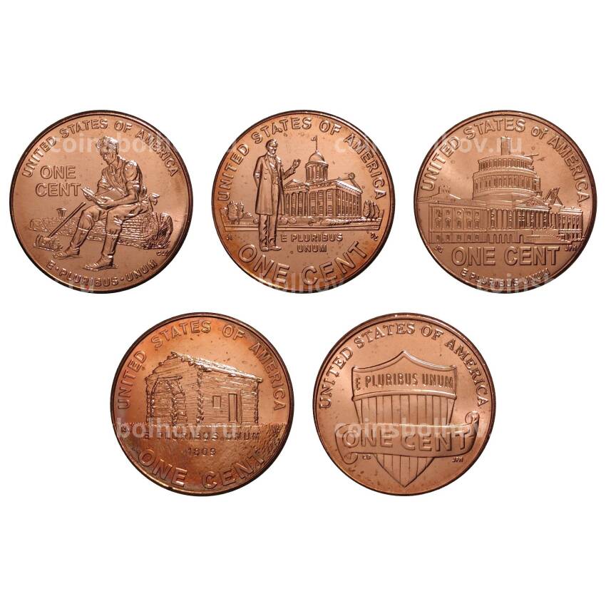 Набор монет 1 цент «Жизнь Авраама Линкольна» — монетный двор D