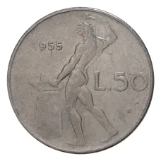Монета 50 лир 1955 года Италия (аверс)