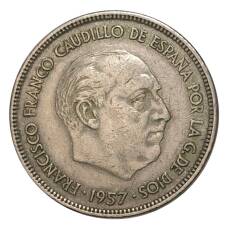 Монета 25 песет 1957 (64) года (реверс)