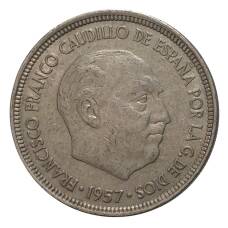 Монета 5 песет 1957 (59) года (реверс)