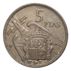 Монета 5 песет 1957 (60) года (аверс)