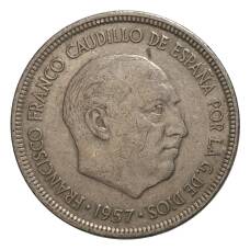 Монета 5 песет 1957 (68) года (реверс)
