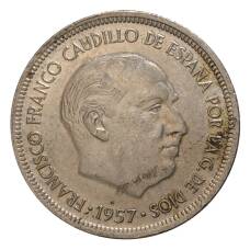 Монета 5 песет 1957 (72) года (реверс)