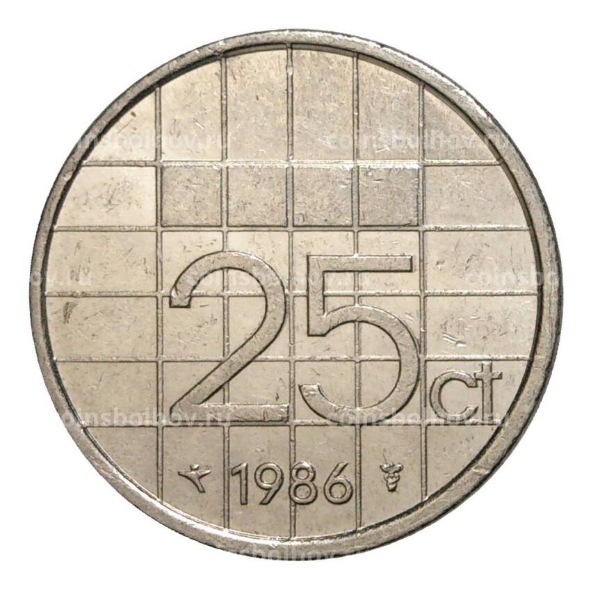 Монета 25 центов 1986 года Нидерланды