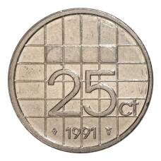 Монета 25 центов 1991 года Нидерланды (аверс)