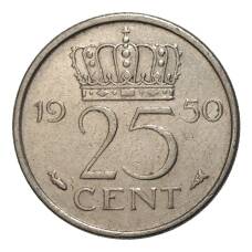 Монета 25 центов 1950 года Нидерланды (аверс)