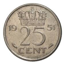 Монета 25 центов 1951 года Нидерланды (аверс)