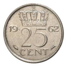 Монета 25 центов 1962 года Нидерланды (аверс)