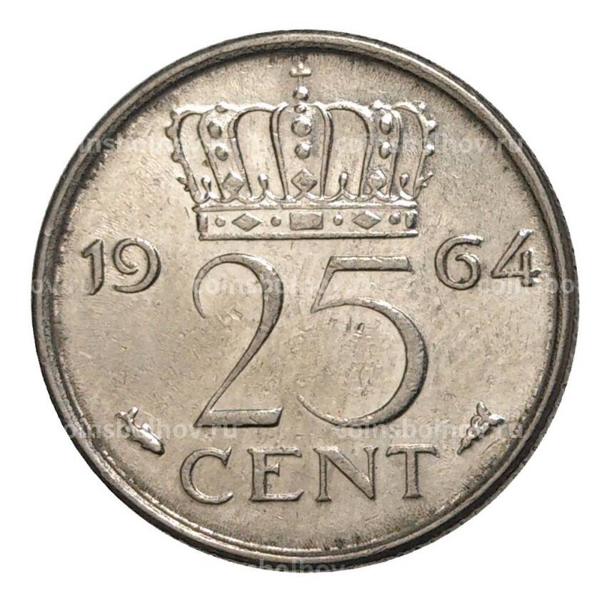 Монета 25 центов 1964 года Нидерланды