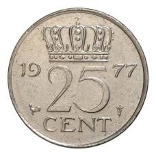 Монета 25 центов 1977 года Нидерланды (аверс)