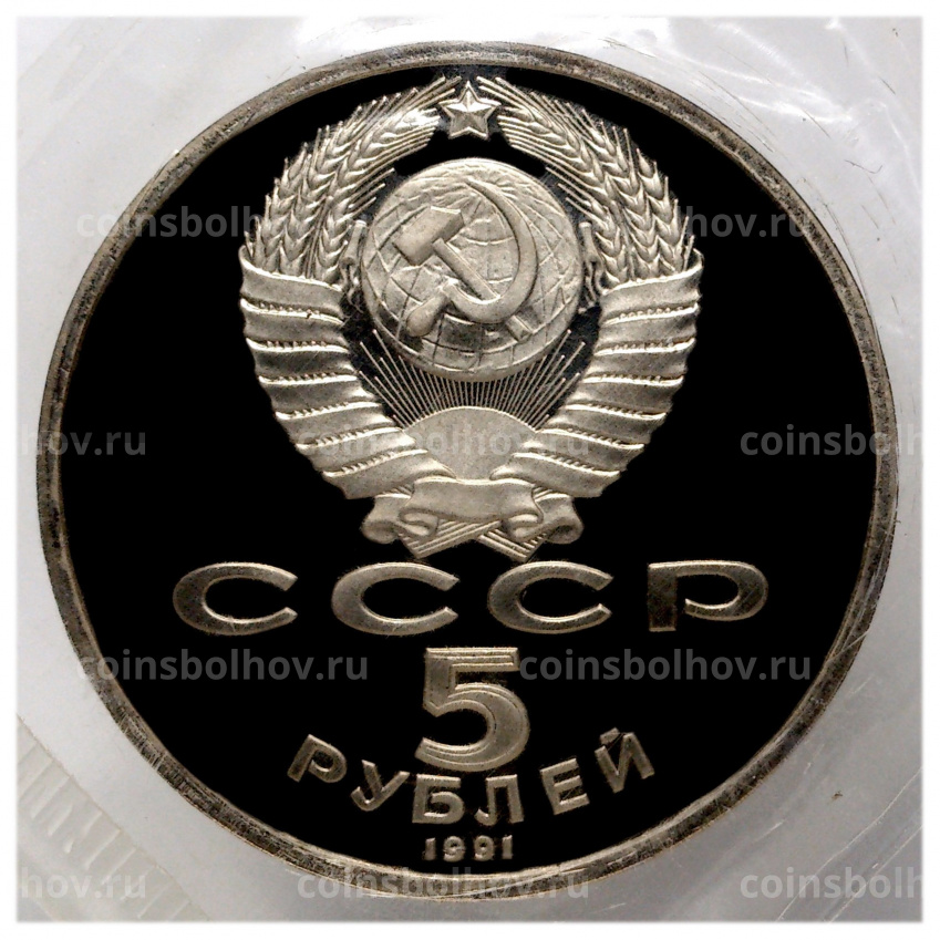 Монета 5 рублей 1991 года Памятник Давиду Сасунскому — Proof (вид 2)