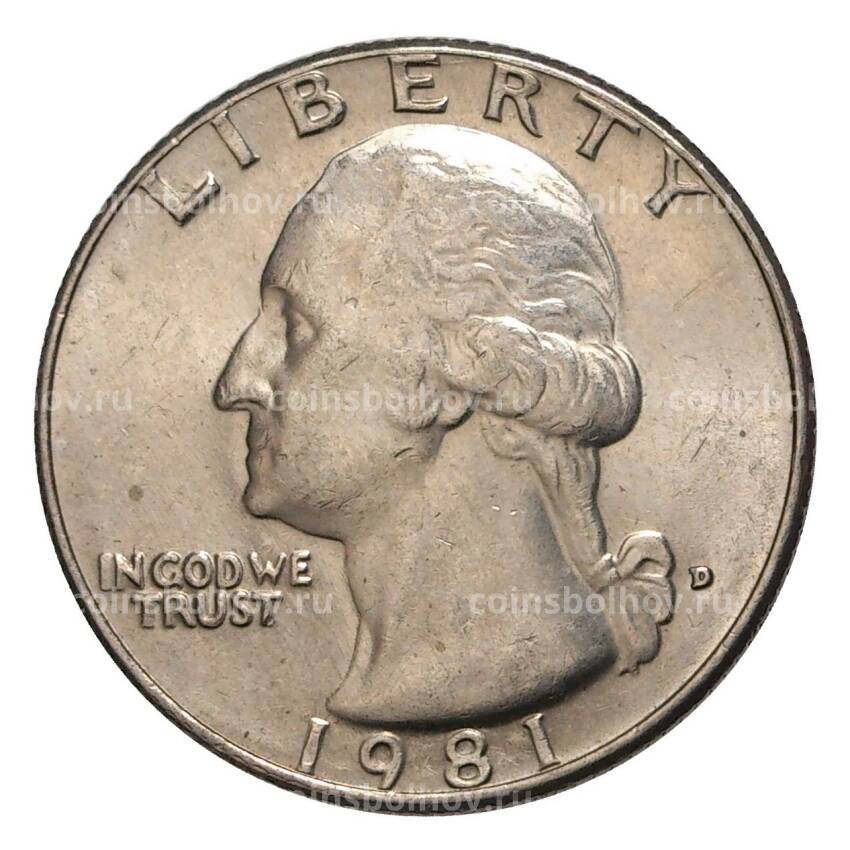 Монета 25 центов (1/4 доллара) 1981 года D — США