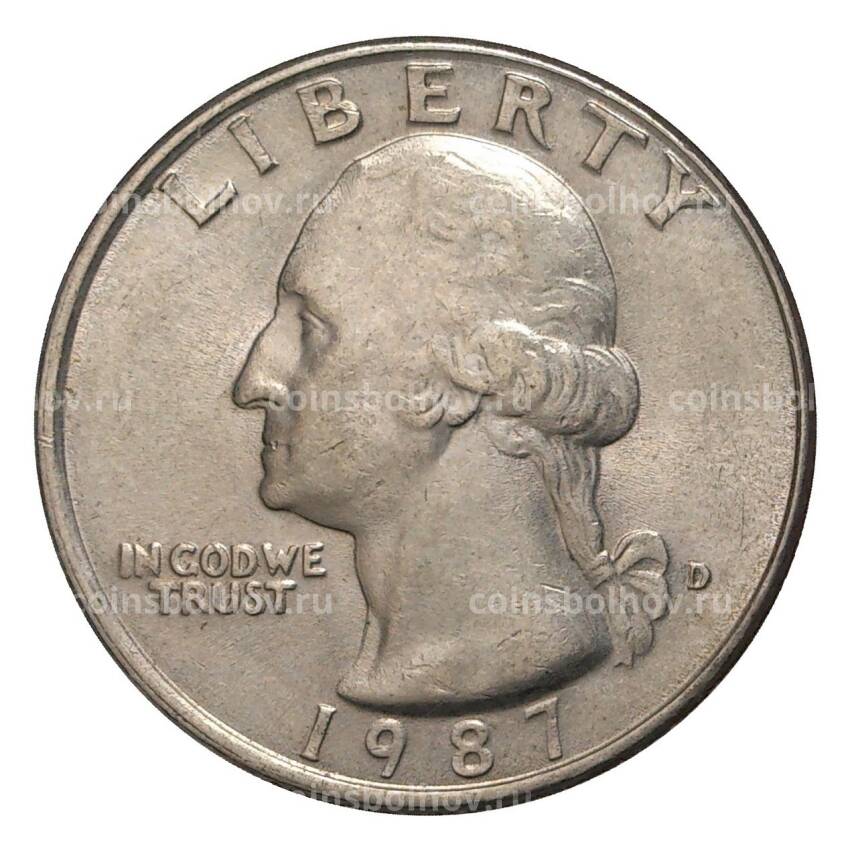 Монета 25 центов (1/4 доллара) 1987 года D — США