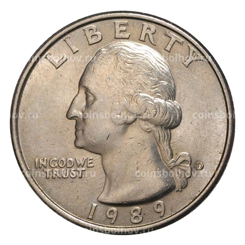Монета 25 центов (1/4 доллара) 1989 года D — США