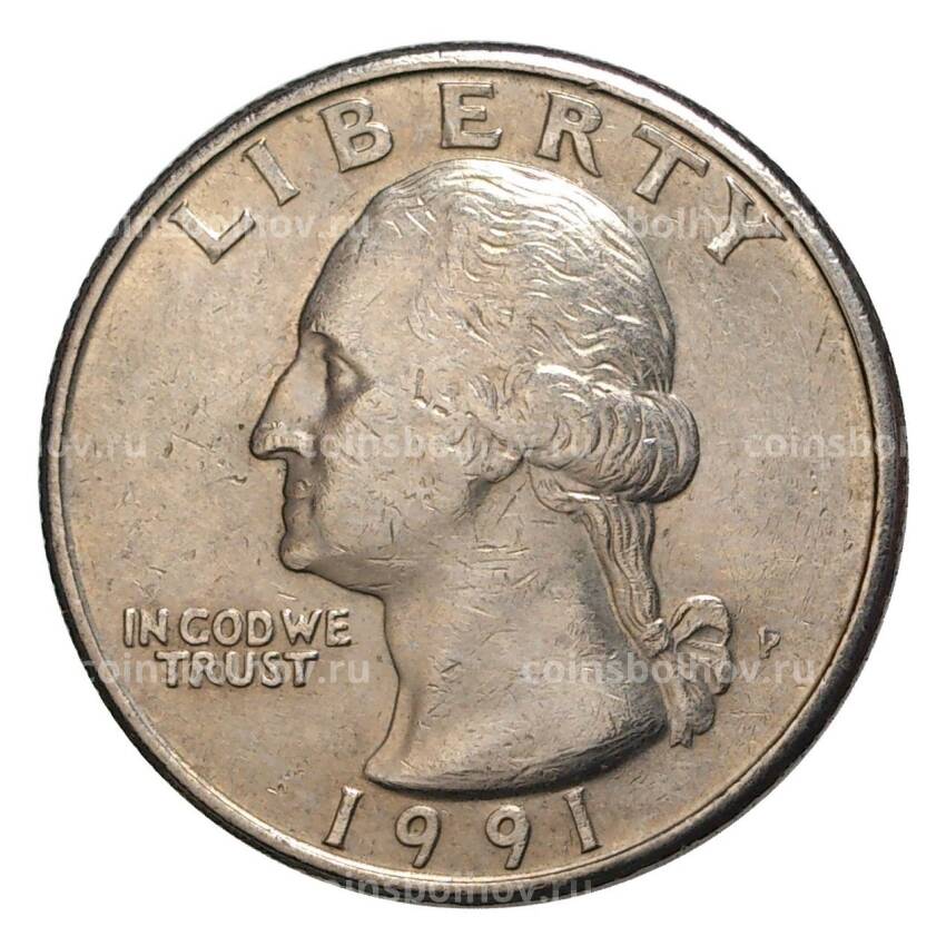 Монета 25 центов (1/4 доллара) 1991 года Р — США