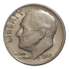 Монета 10 центов (1 дайм) 1967 года США (аверс)