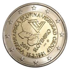 Монета 2 евро 2011 года Словакия — 20 лет формирования Вишеградской группы (аверс)