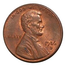 Монета 1 цент 1986 года D — США (аверс)