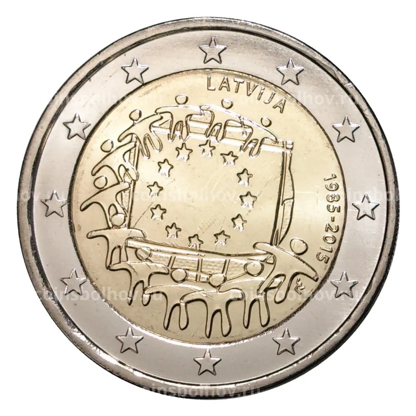 Монета 2 евро 2015 года 30 лет флагу ЕС - Латвия