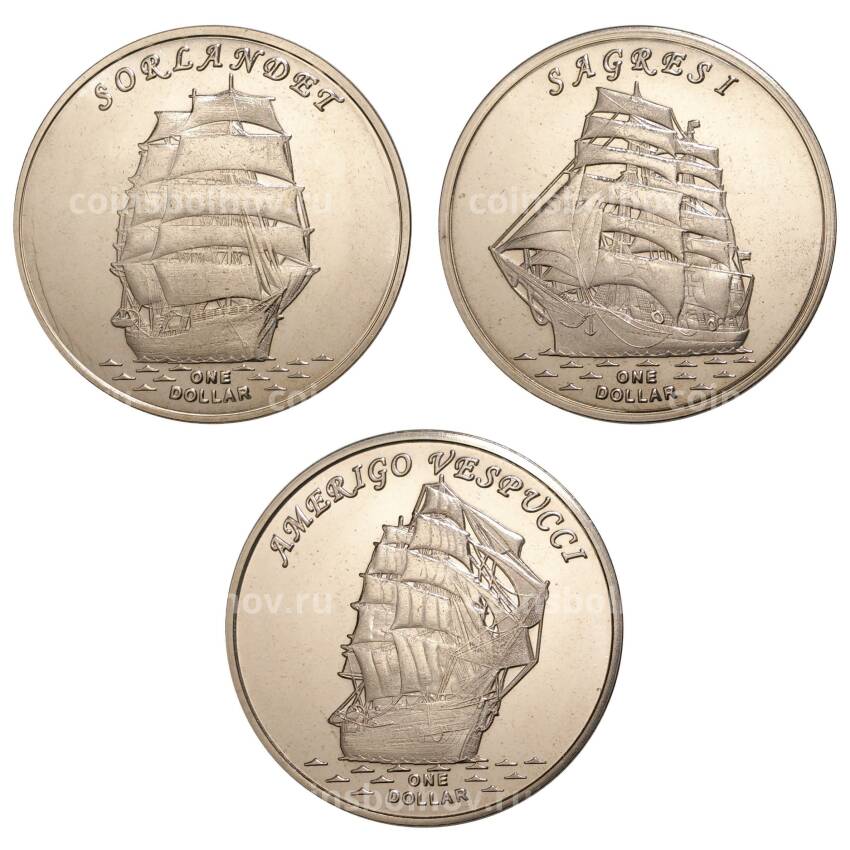 Монета Набор монет 1 доллар 2017 года Острова Гилберта — Парусники