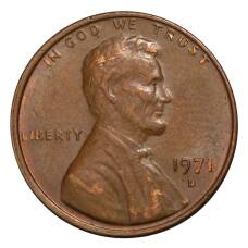 Монета 1 цент 1971 года D — США (аверс)
