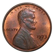 Монета 1 цент 1973 года D — США (аверс)