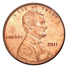 Монета 1 цент 2011 года США (аверс)