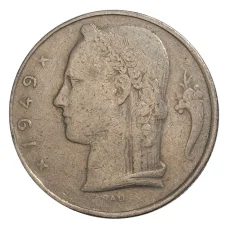 Монета 5 франков 1949 года Бельгия — Надпись на французском (BELGIQUE) (аверс)