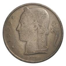 Монета 5 франков 1950 года Бельгия — Надпись на французском (BELGIQUE) (аверс)