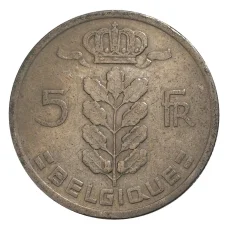 Монета 5 франков 1950 года Бельгия — Надпись на французском (BELGIQUE) (реверс)