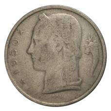 Монета 5 франков 1950 года Бельгия — Надпись на фламандском (BELGIE) (аверс)