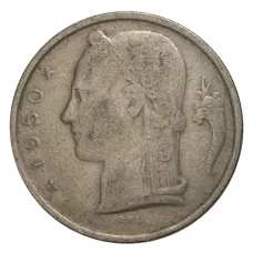 Монета 5 франков 1950 года Бельгия — Надпись на фламандском (BELGIE) (аверс)