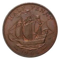 Монета 1/2 пенни 1966 года (аверс)