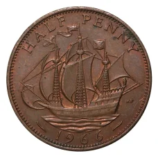 Монета 1/2 пенни 1966 года (аверс)